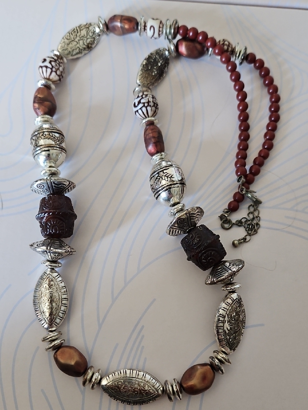 Vintage Avon Women’s Bohemian Silver & Brown Beaded Necklace